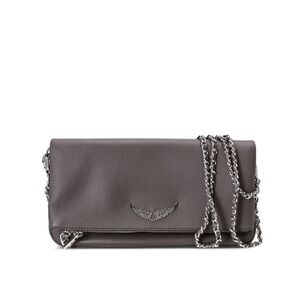 Zadig & Voltaire Gray Leather Clutch Bag with Chain Straps